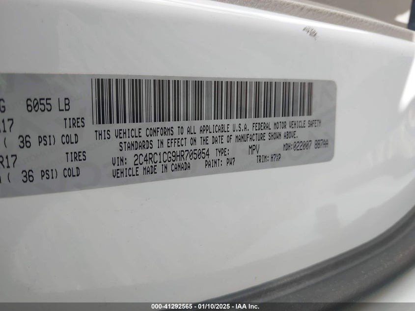 2017 CHRYSLER PACIFICA LX - 2C4RC1CG9HR705054