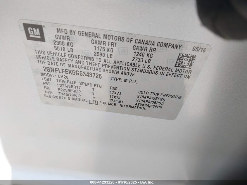 VIN 2GNFLFEK6G6343726 2016 Chevrolet Equinox, LT no.9