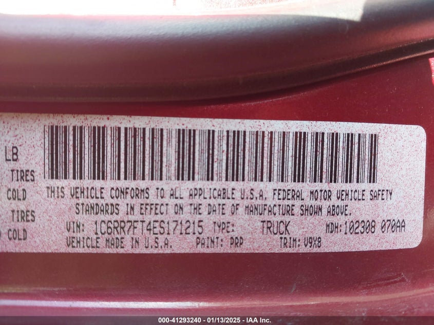 2014 RAM 1500 VIN: 1C6RR7FT4ES171215