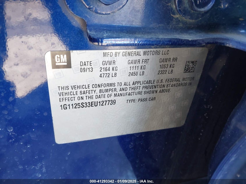 2014 CHEVROLET IMPALA VIN: 1G1125S33EU127739