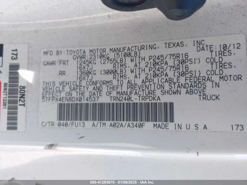 VIN 5TFPX4EN8DX014537 2013 Toyota Tacoma no.9