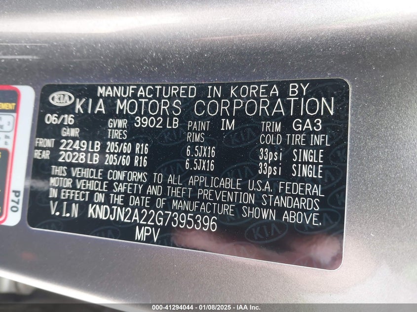 2016 KIA SOUL - KNDJN2A22G7395396