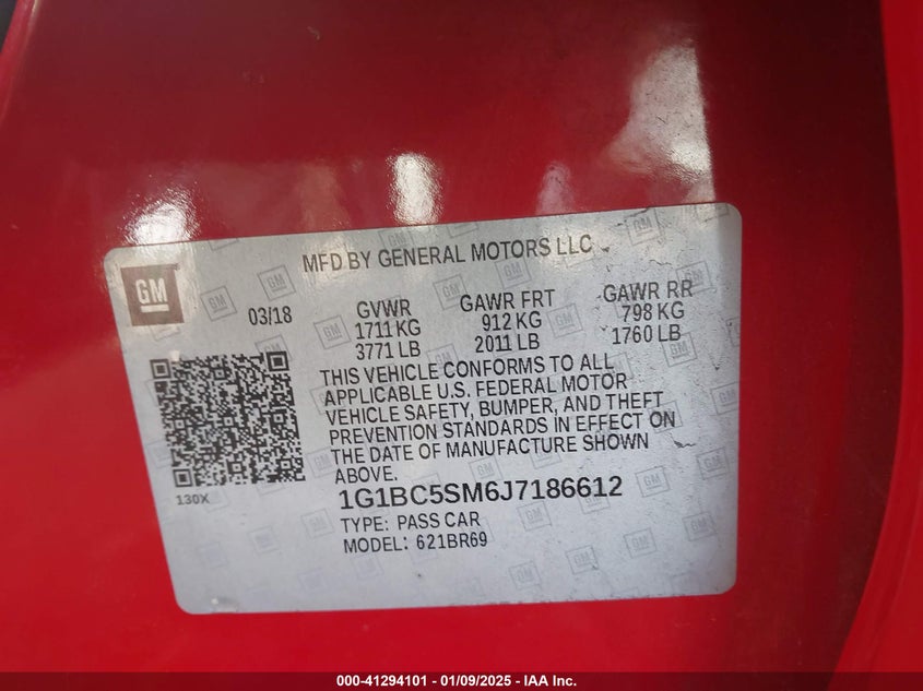 2018 CHEVROLET CRUZE VIN: 1G1BC5SM6J7186612