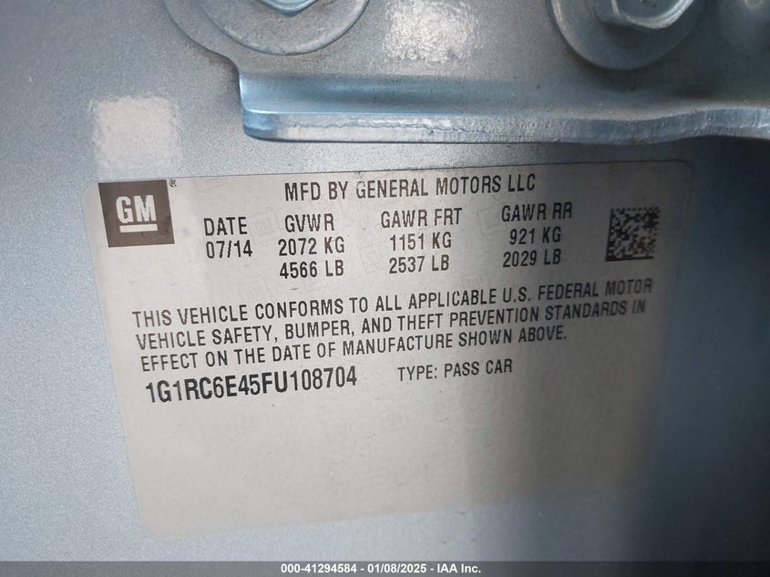 2015 CHEVROLET VOLT - 1G1RC6E45FU108704