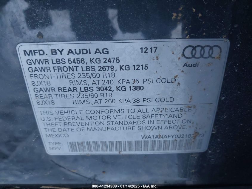 VIN WA1ANAFY0J2102973 2018 Audi Q5, 2.0T Premium/2.... no.9