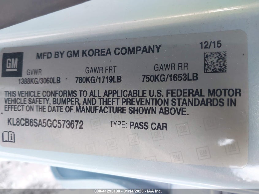 2016 CHEVROLET SPARK LS CVT - KL8CB6SA5GC573672