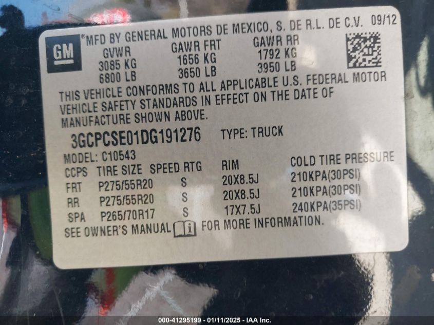 2013 Chevrolet Silverado 1500 Lt VIN: 3GCPCSE01DG191276 Lot: 41295199