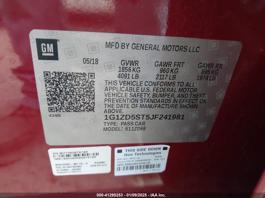 2018 CHEVROLET MALIBU VIN: 1G1ZD5ST5JF241981
