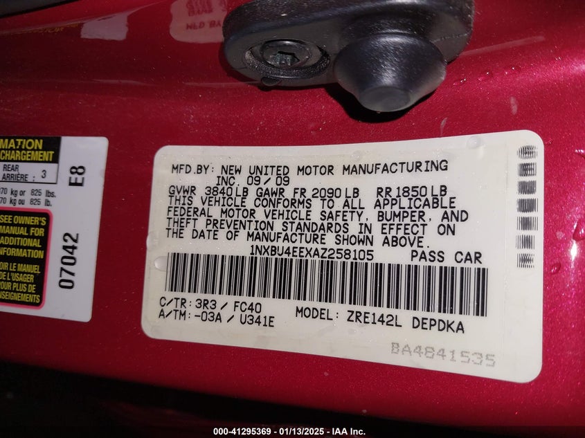2010 TOYOTA COROLLA VIN: 1NXBU4EEXAZ258105