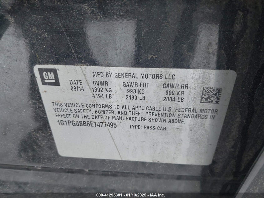 2014 CHEVROLET CRUZE VIN: 1G1PG5SB6E7477495