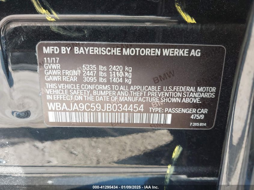 VIN WBAJA9C59JB034454 2018 BMW 5 Series, 530E Iperf... no.9