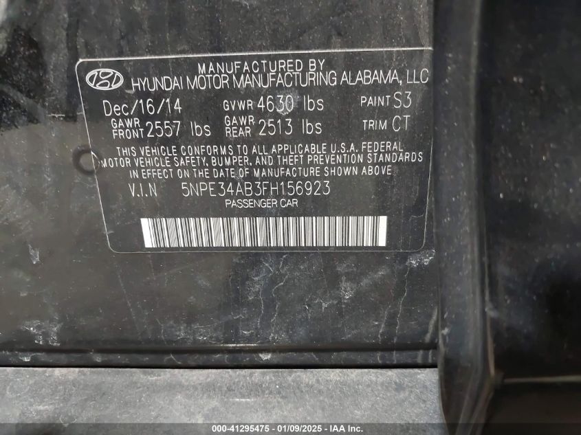 VIN 5NPE34AB3FH156923 2015 Hyundai Sonata, Sport 2.0T no.9