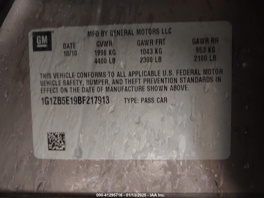 2011 CHEVROLET MALIBU VIN: 1G1ZB5E19BF217913