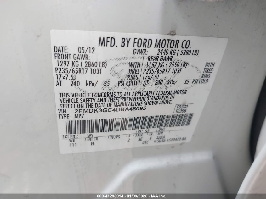 VIN 2FMDK3GC4DBA48095 2013 Ford Edge, SE no.9