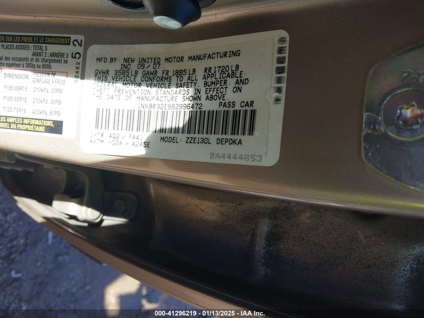 2008 TOYOTA COROLLA VIN: 1NXBR32E98Z996472