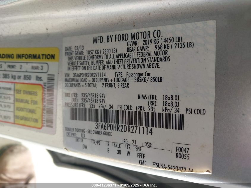 VIN 3FA6P0HR2DR271114 2013 Ford Fusion, SE no.9