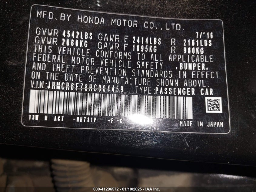 2017 HONDA ACCORD VIN: JHMCR6F78HC004459