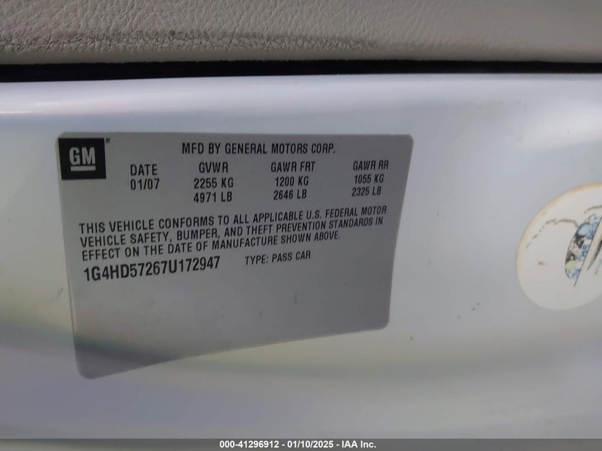 2007 BUICK LUCERNE VIN: 1G4HD57267U172947