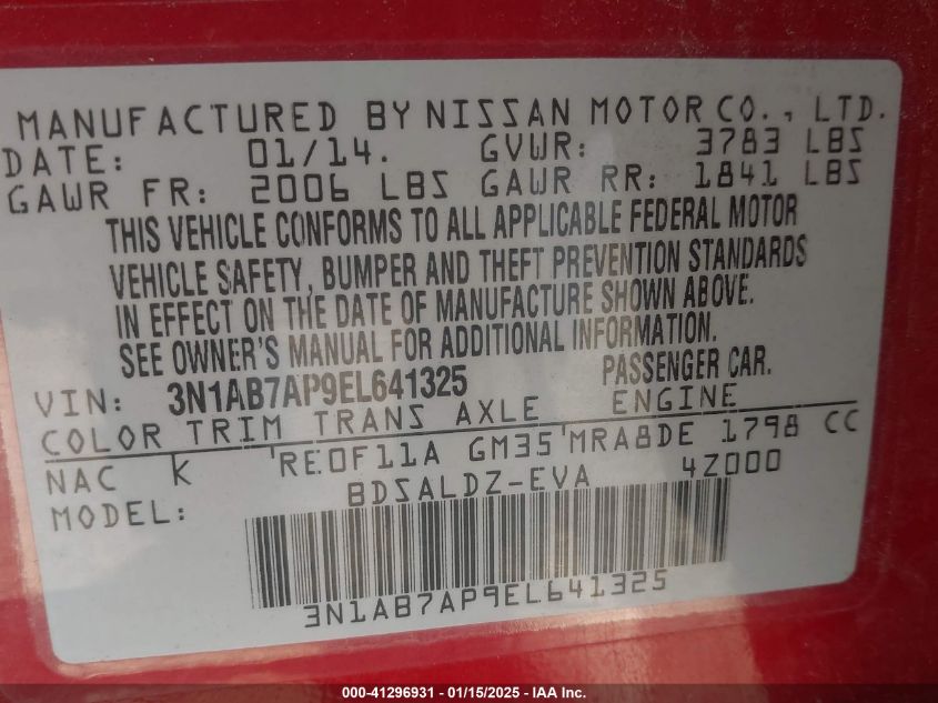 VIN 3N1AB7AP9EL641325 2014 Nissan Sentra, SV no.9