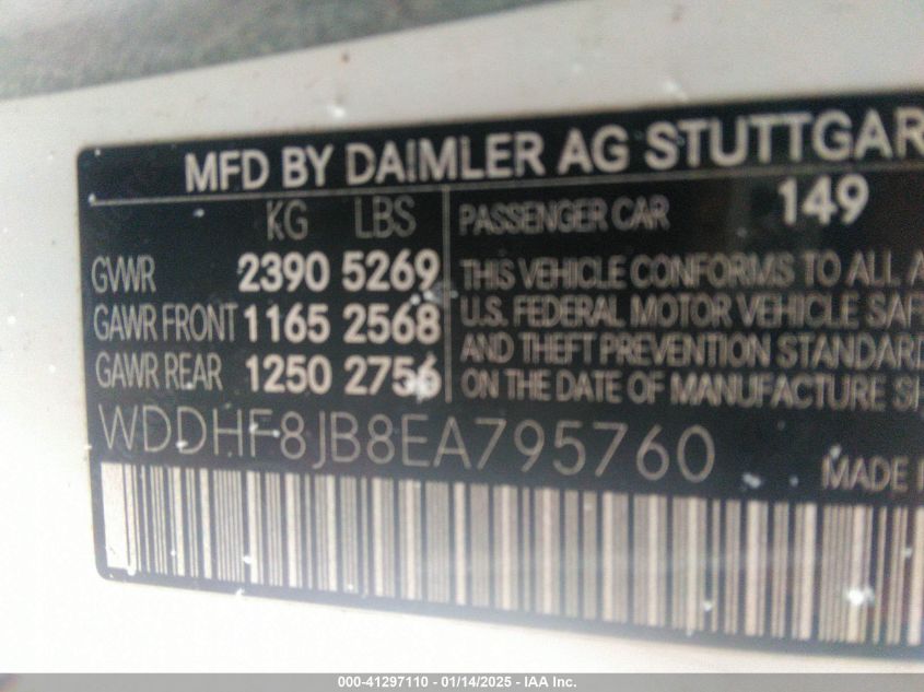 2014 Mercedes-Benz E 350 4Matic VIN: WDDHF8JB8EA795760 Lot: 41297110