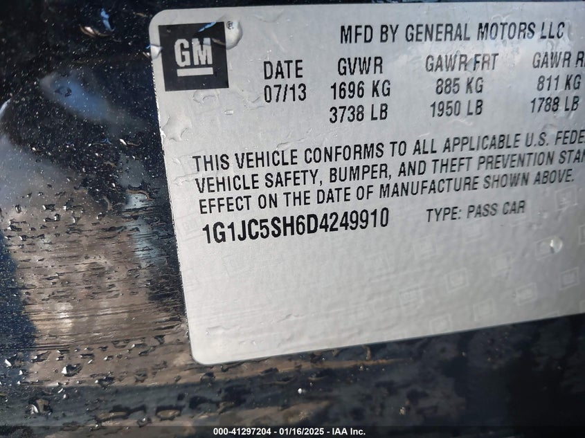 2013 CHEVROLET SONIC LT AUTO - 1G1JC5SH6D4249910