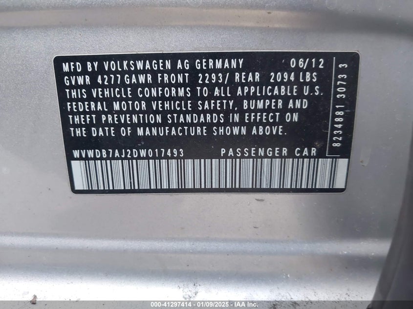 2013 VOLKSWAGEN GOLF 2.5L 4-DOOR - WVWDB7AJ2DW017493