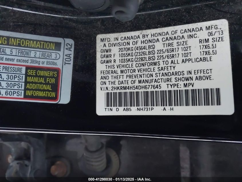 VIN 2HKRM4H54DH677645 2013 Honda CR-V, EX no.9