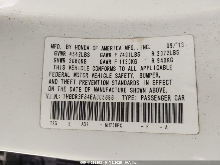 2014 HONDA ACCORD VIN: 1HGCR3F84EA005898