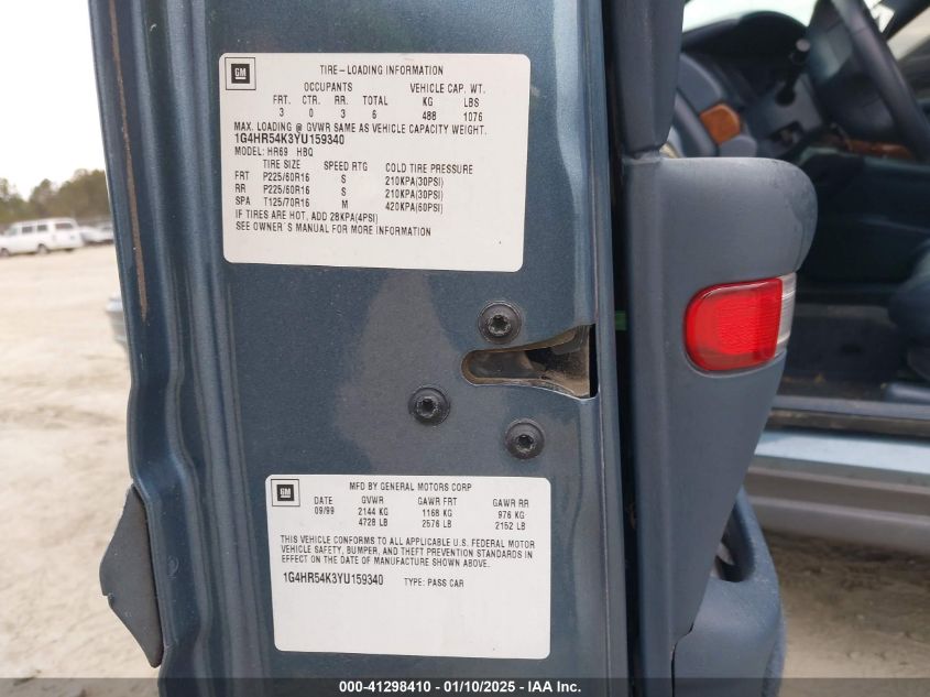 2000 Buick Lesabre Limited VIN: 1G4HR54K3YU157040 Lot: 41298410