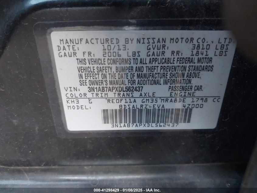 VIN 3N1AB7APXDL562437 2013 Nissan Sentra, SR no.9