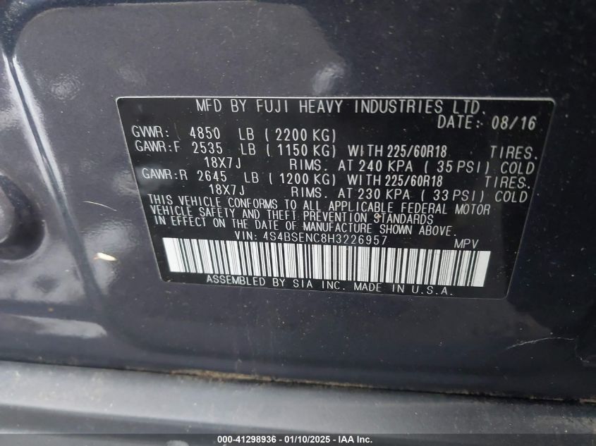 VIN 4S4BSENC8H3226957 2017 Subaru Outback, 3.6R Lim... no.9