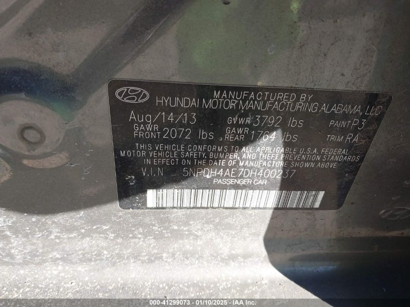 VIN 5NPDH4AE7DH400237 2013 HYUNDAI ELANTRA no.9