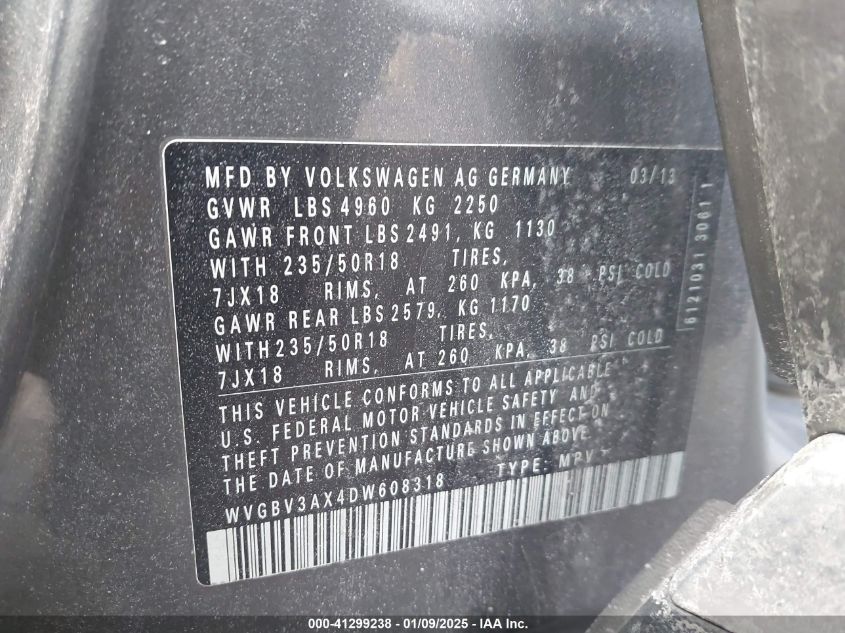 2013 VOLKSWAGEN TIGUAN SE - WVGBV3AX4DW608318