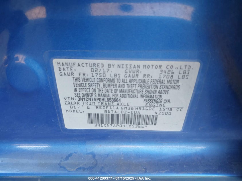 2017 NISSAN VERSA 1.6 SV - 3N1CN7AP0HL853664