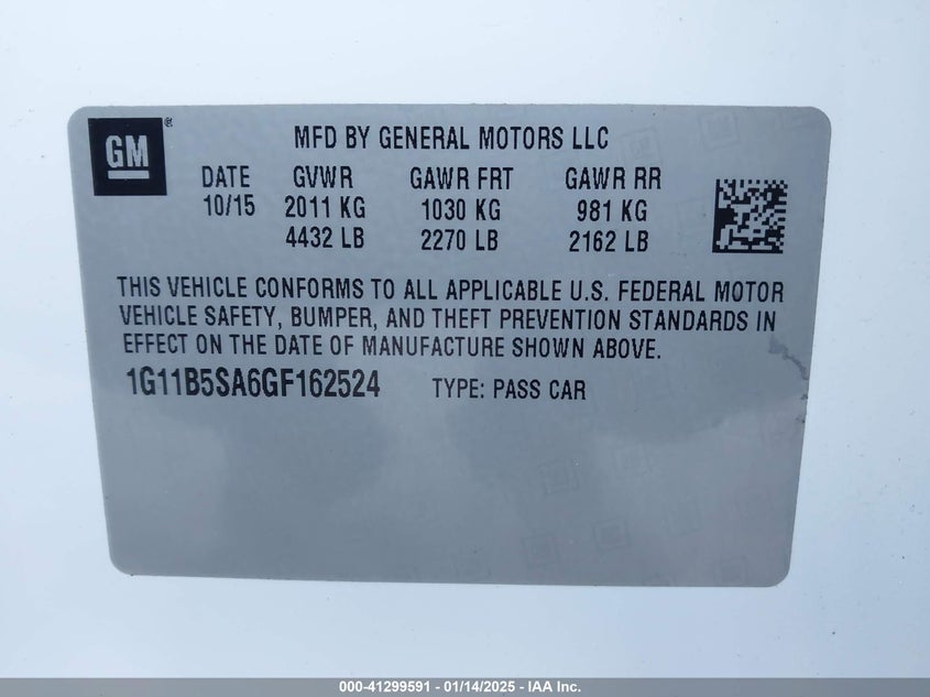 2016 CHEVROLET MALIBU LIMITED LS - 1G11B5SA6GF162524