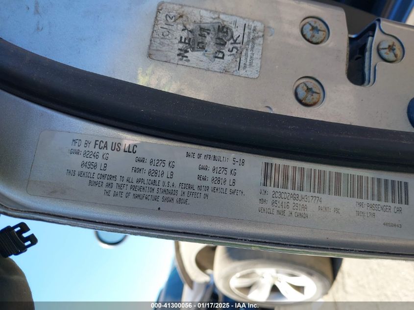 2018 Dodge Challenger Sxt VIN: 2C3CDZAG3JH317774 Lot: 41300056