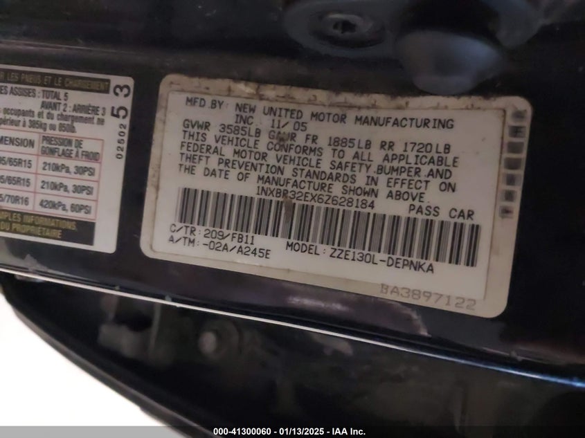 2006 TOYOTA COROLLA VIN: 1NXBR32EX6Z628184