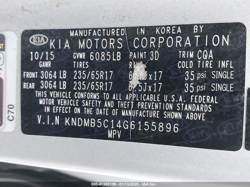 VIN KNDMB5C14G6155896 2016 KIA Sedona, LX no.9