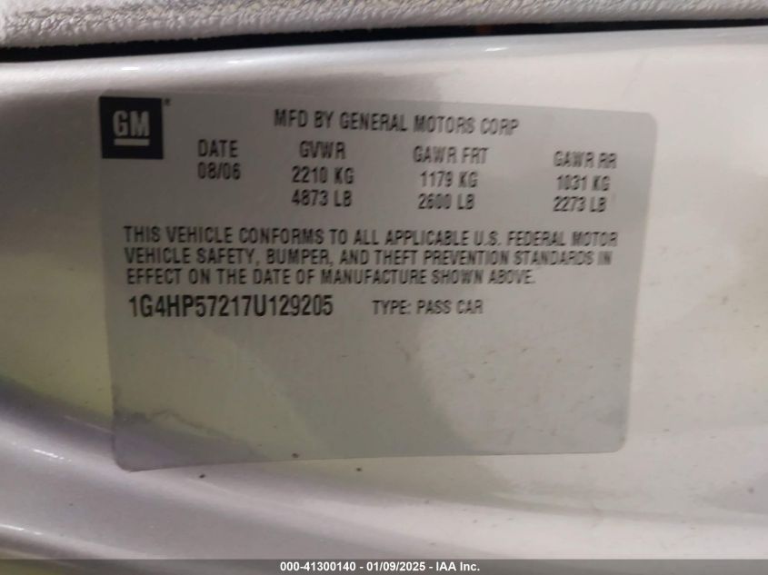 2007 Buick Lucerne Cx VIN: 1G4HP57217U129205 Lot: 41300140