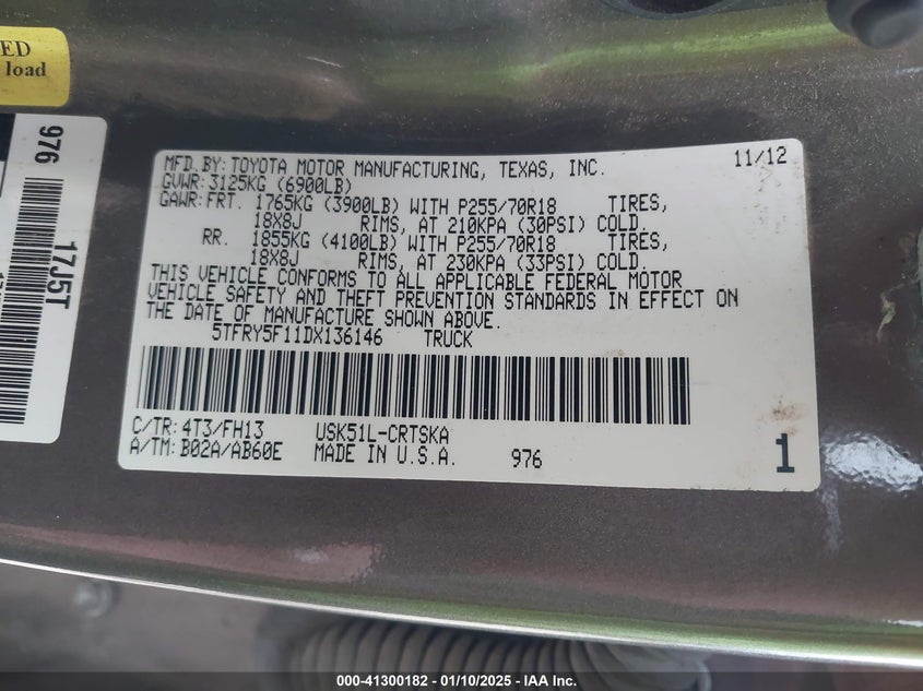 2013 TOYOTA TUNDRA GRADE 5.7L V8 - 5TFRY5F11DX136146