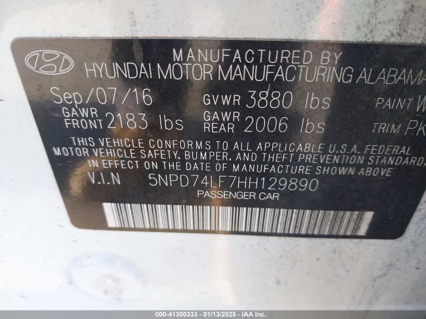 VIN 5NPD74LF7HH129890 2017 HYUNDAI ELANTRA no.9