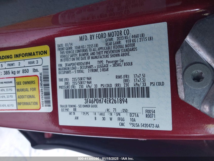 2014 FORD FUSION VIN: 3FA6P0H74ER261894