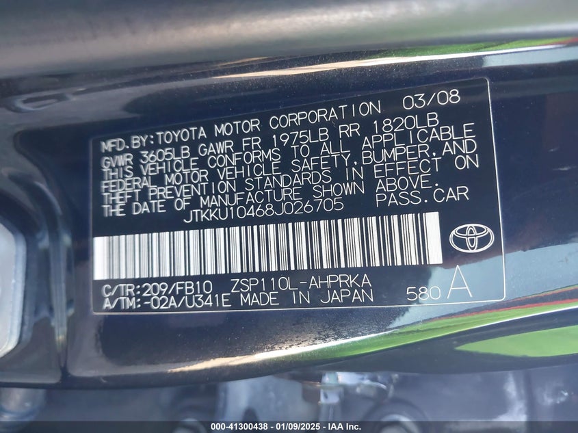 2008 SCION XD VIN: JTKKU10468J026705