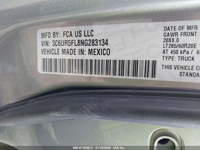 2022 RAM 2500 VIN: 3C6UR5FL8NG283134