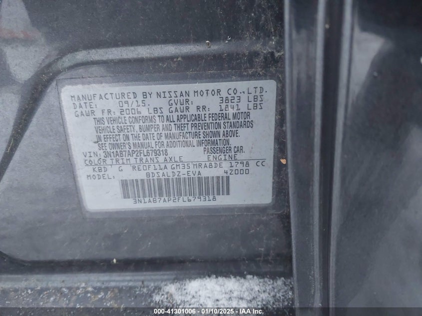 2015 NISSAN SENTRA VIN: 3N1AB7AP2FL679318