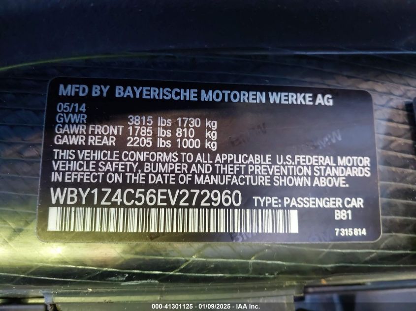 2014 BMW I3 VIN: WBY1Z4C56EV272960