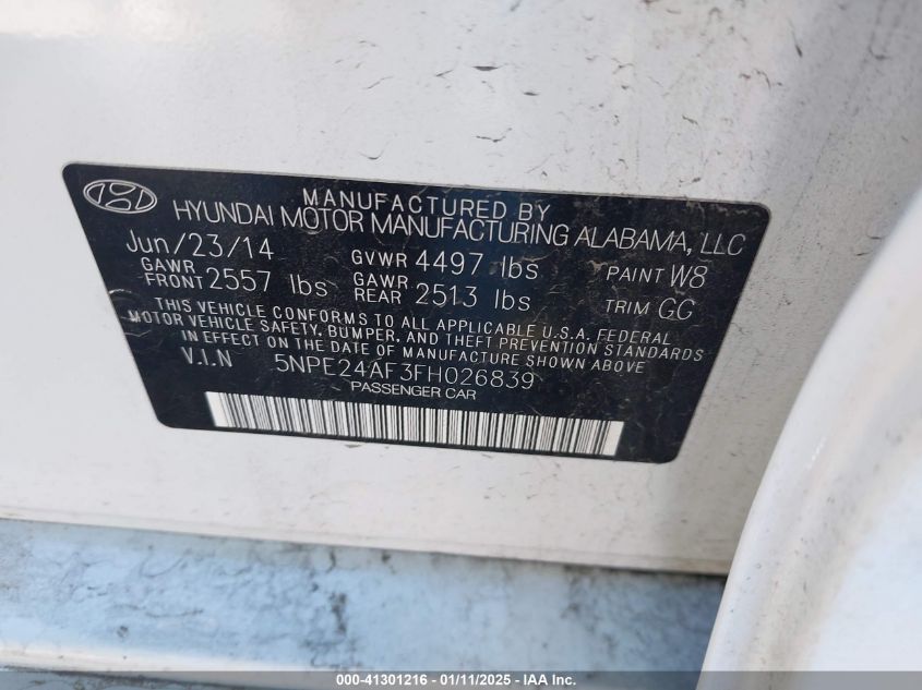 VIN 5NPE24AF3FH026839 2015 Hyundai Sonata, SE no.9