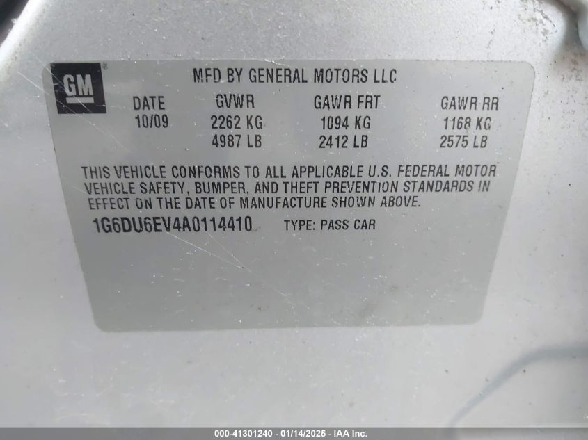 2010 Cadillac Sts Luxury Package VIN: 1G6DU6EV4A0114410 Lot: 41301240