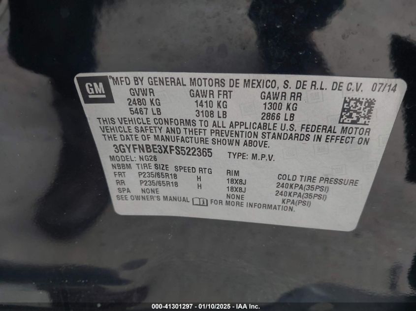 2015 Cadillac Srx Luxury Collection VIN: 3GYFNBE3XFS52236 Lot: 41301297