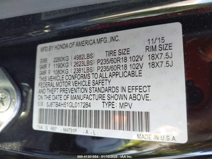 VIN 5J8TB4H51GL017284 2016 ACURA RDX no.9